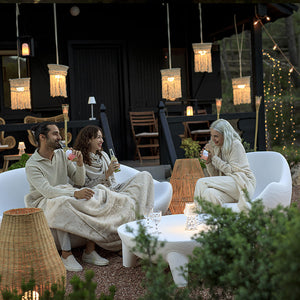 Cordless Newgarden lighting adds inviting warmth to fall nights, ideal for patios, gatherings, and crisp autumn evenings.