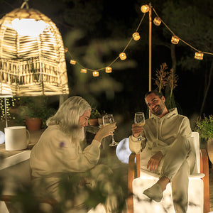 Newgarden cordless lights creating a warm glow for autumn evenings, cozy patios, crisp nights, and fall gatherings.
