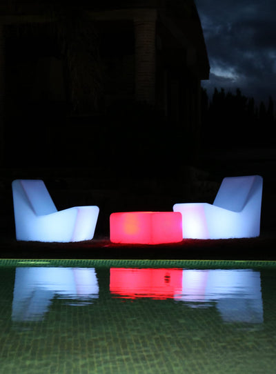 White Tarida Tab table with RGB lighting, perfect for patios and poolside setups.